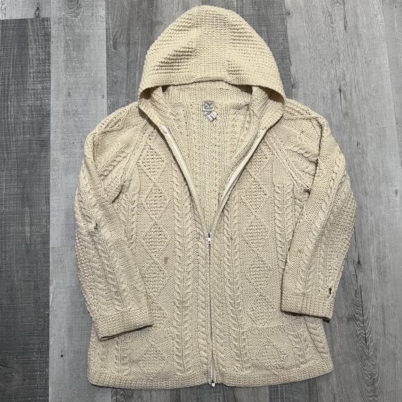 Neusteters 60s/70s Made in Ireland Cable Knit Oatmeal Beige Full Zip Sweater L - Picture 1 of 6